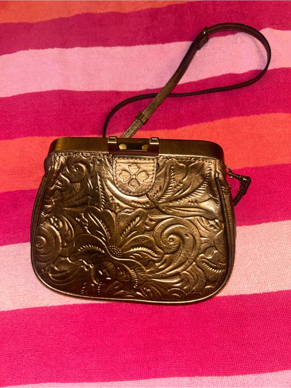 Embossed Metallic Brown Crossbody Bag - Women's Patricia Nash, Italian leather